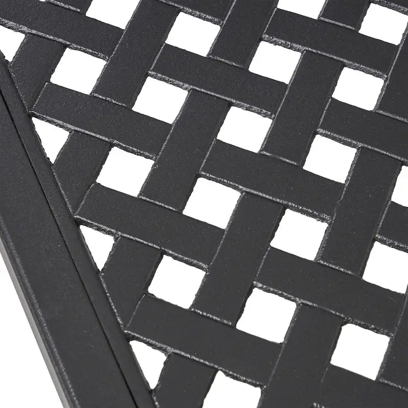 Table à manger moderne en aluminium avec accents tressés, noir mat antique, pour salle à manger, bureau à domicile