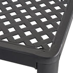Table à manger moderne en aluminium avec accents tressés, noir mat antique, pour salle à manger, bureau à domicile