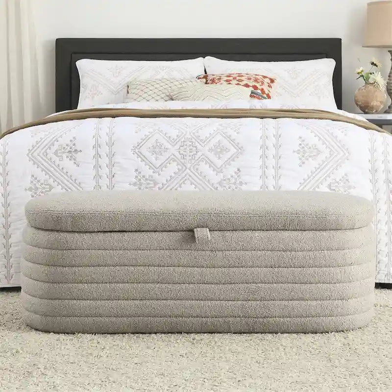 Storage Ottoman Bench Upholstered Storage Bench End of Bed Stool w/Safety Hinge