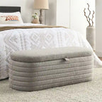 Banc de rangement en velours capitonné bleu marine avec couvercle à charnière amortie