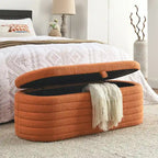 Banc de rangement en velours capitonné bleu marine avec couvercle à charnière amortie