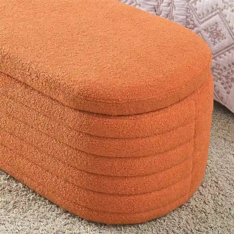 Banc de rangement en velours capitonné bleu marine avec couvercle à charnière amortie