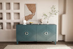 Bahut 4 portes en MDF vert olive avec étagère réglable et pieds en pin