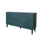 Bahut 4 portes en MDF vert olive avec étagère réglable et pieds en pin