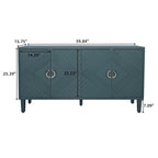 Bahut 4 portes en MDF vert olive avec étagère réglable et pieds en pin