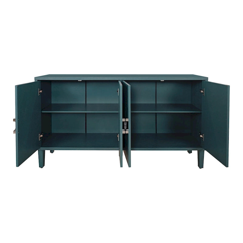 Bahut 4 portes en MDF vert olive avec étagère réglable et pieds en pin