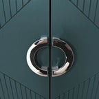 Bahut 4 portes en MDF vert olive avec étagère réglable et pieds en pin