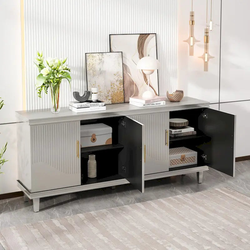 Buffet 4 portes couleur champagne avec étagères réglables