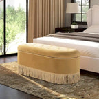 Banc de rangement ovale matelassé Melinda 48,5 avec franges Bullion