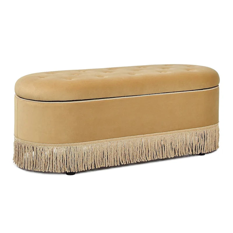 Banc de rangement ovale matelassé Melinda 48,5 avec franges Bullion