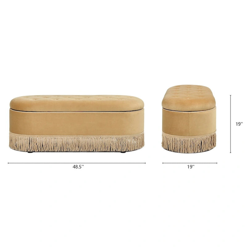 Banc de rangement ovale matelassé Melinda 48,5 avec franges Bullion