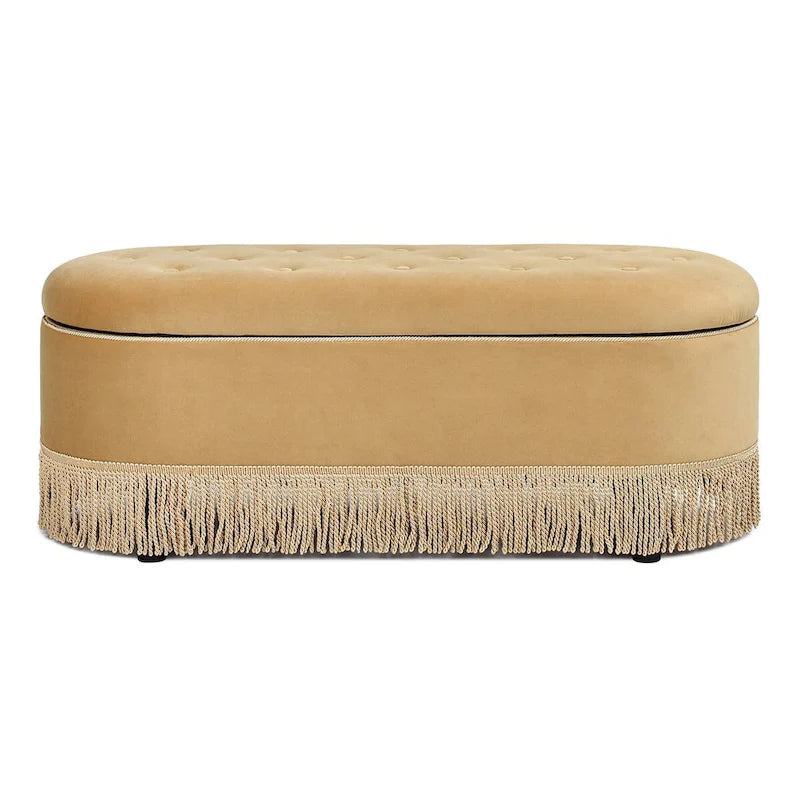 Banc de rangement ovale matelassé Melinda 48,5 avec franges Bullion