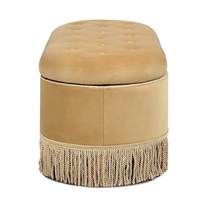 Banc de rangement ovale matelassé Melinda 48,5 avec franges Bullion