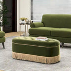 Banc de rangement ovale matelassé Melinda 48,5 avec franges Bullion