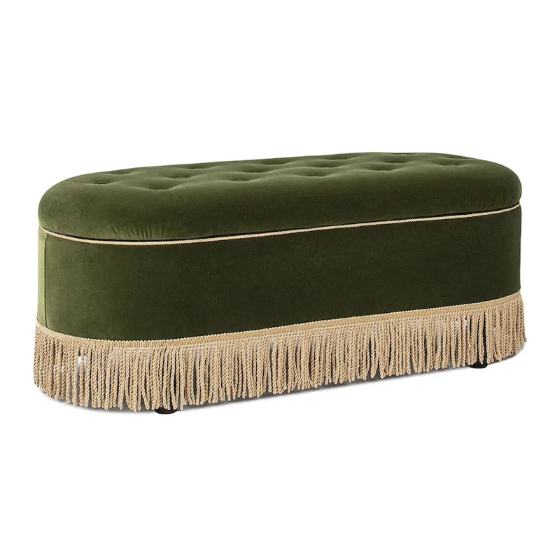 Banc de rangement ovale matelassé Melinda 48,5 avec franges Bullion