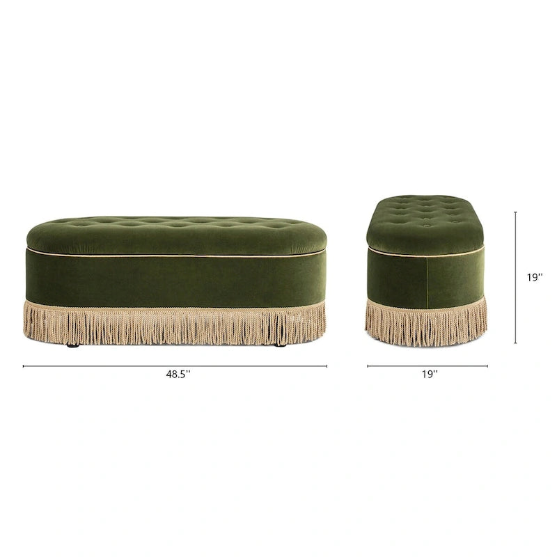 Banc de rangement ovale matelassé Melinda 48,5 avec franges Bullion