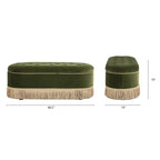 Banc de rangement ovale matelassé Melinda 48,5 avec franges Bullion