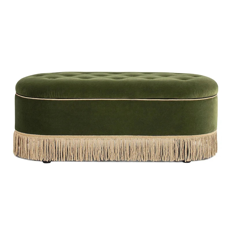 Banc de rangement ovale matelassé Melinda 48,5 avec franges Bullion