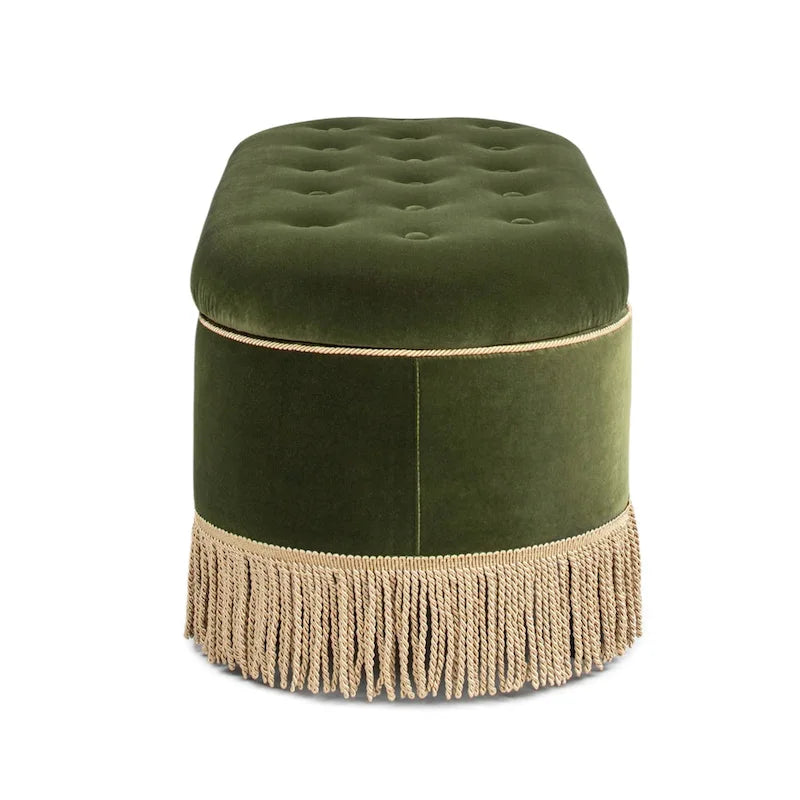 Banc de rangement ovale matelassé Melinda 48,5 avec franges Bullion
