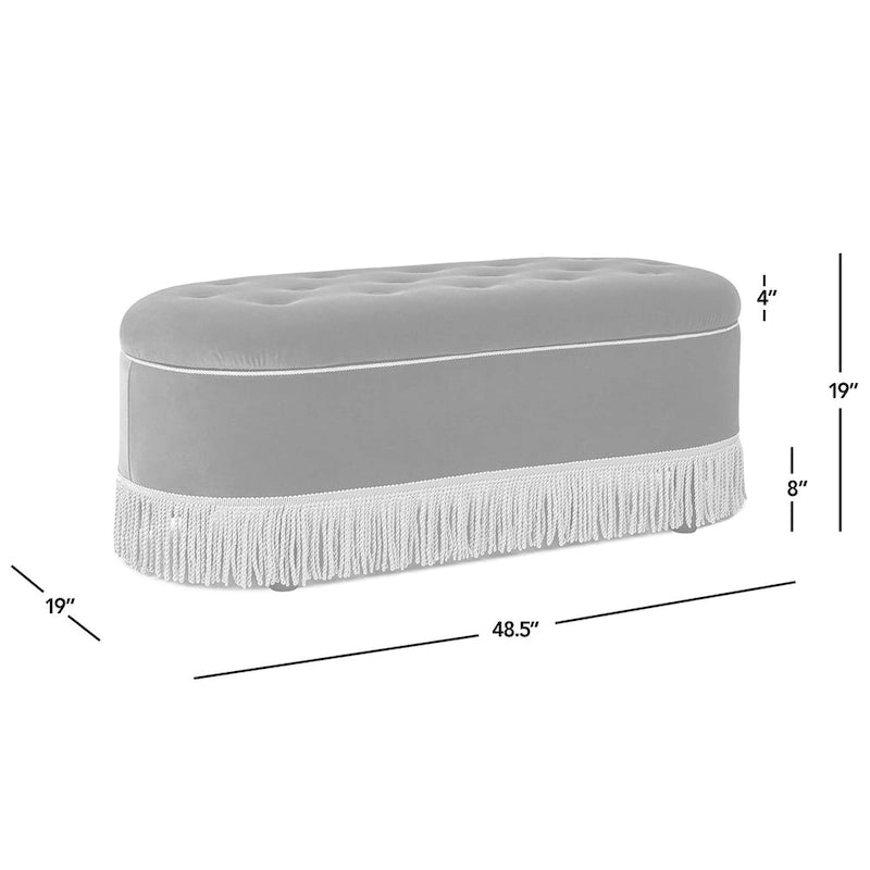 Banc de rangement ovale matelassé Melinda 48,5 avec franges Bullion