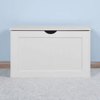 Banc de rangement blanc à plateau relevable avec charnières de sécurité et poignées latérales