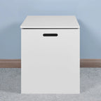 Banc de rangement blanc à plateau relevable avec charnières de sécurité et poignées latérales