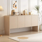 Buffet minimaliste en MDF crème/blanc de 152 cm avec 4 portes à ouverture par poussée et étagères réglables