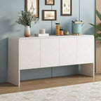 Buffet minimaliste en MDF crème/blanc de 152 cm avec 4 portes à ouverture par poussée et étagères réglables