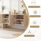 Buffet minimaliste en MDF crème/blanc de 152 cm avec 4 portes à ouverture par poussée et étagères réglables