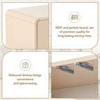 Buffet minimaliste en MDF crème/blanc de 152 cm avec 4 portes à ouverture par poussée et étagères réglables