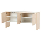 Buffet minimaliste en MDF crème/blanc de 152 cm avec 4 portes à ouverture par poussée et étagères réglables