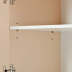 Buffet minimaliste en MDF crème/blanc de 152 cm avec 4 portes à ouverture par poussée et étagères réglables