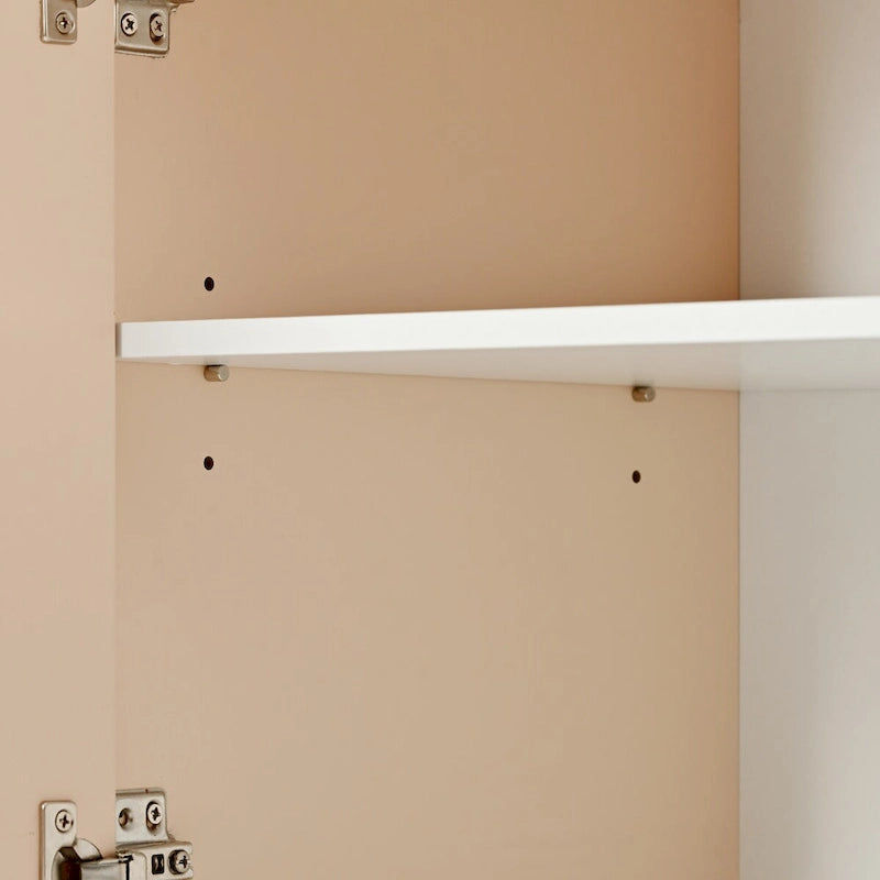 Buffet minimaliste en MDF crème/blanc de 152 cm avec 4 portes à ouverture par poussée et étagères réglables