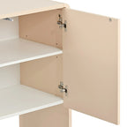 Buffet minimaliste en MDF crème/blanc de 152 cm avec 4 portes à ouverture par poussée et étagères réglables