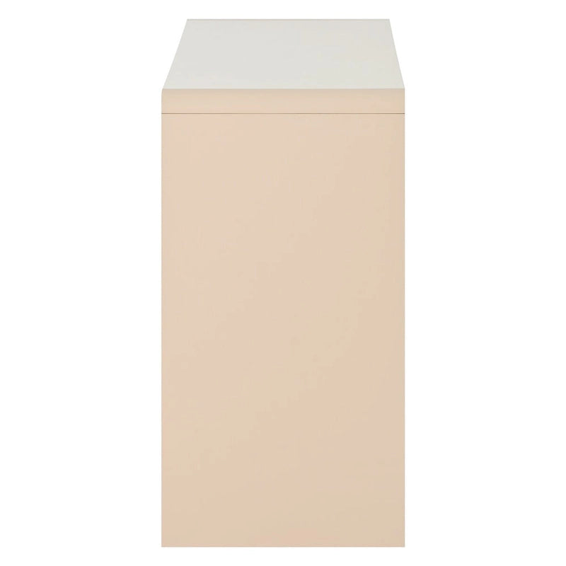 Buffet minimaliste en MDF crème/blanc de 152 cm avec 4 portes à ouverture par poussée et étagères réglables