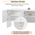 Buffet minimaliste en MDF crème/blanc de 152 cm avec 4 portes à ouverture par poussée et étagères réglables
