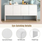 Buffet minimaliste en MDF crème/blanc de 152 cm avec 4 portes à ouverture par poussée et étagères réglables