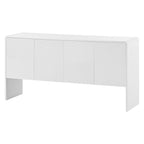 Buffet minimaliste en MDF crème/blanc de 152 cm avec 4 portes à ouverture par poussée et étagères réglables