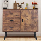 Meuble de rangement avec porte en rotin et 3 tiroirs - 30P x 80L x 78H cm