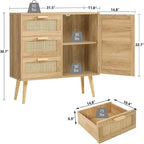 Meuble de rangement avec porte en rotin et 3 tiroirs - 30P x 80L x 78H cm