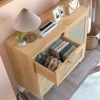 Meuble de rangement avec porte en rotin et 3 tiroirs - 30P x 80L x 78H cm