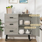 Meuble de rangement avec porte en rotin et 3 tiroirs - 30P x 80L x 78H cm