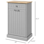 Poubelle basculante en MDF gris avec tiroir et plateau en chêne