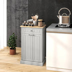 Poubelle basculante en MDF gris avec tiroir et plateau en chêne