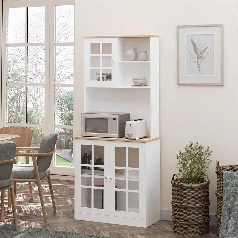 Vaisselier de cuisine en MDF blanc/noir avec portes vitrées et étagère réglable