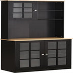 Vaisselier de cuisine en MDF blanc/noir avec portes vitrées et étagère réglable
