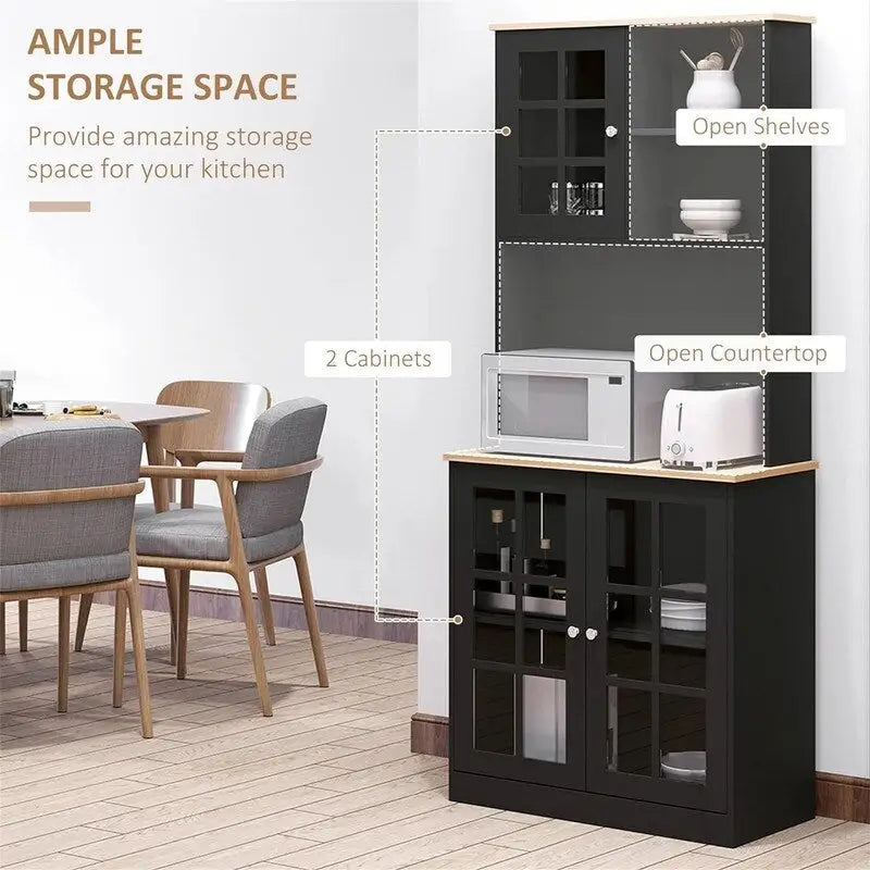Vaisselier de cuisine en MDF blanc/noir avec portes vitrées et étagère réglable
