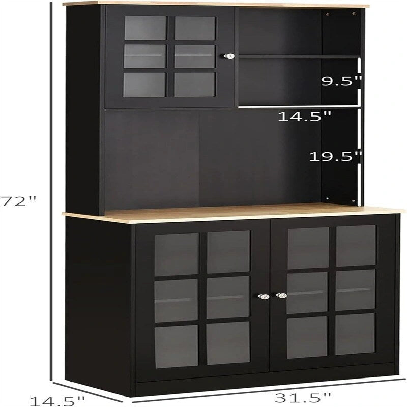 Vaisselier de cuisine en MDF blanc/noir avec portes vitrées et étagère réglable