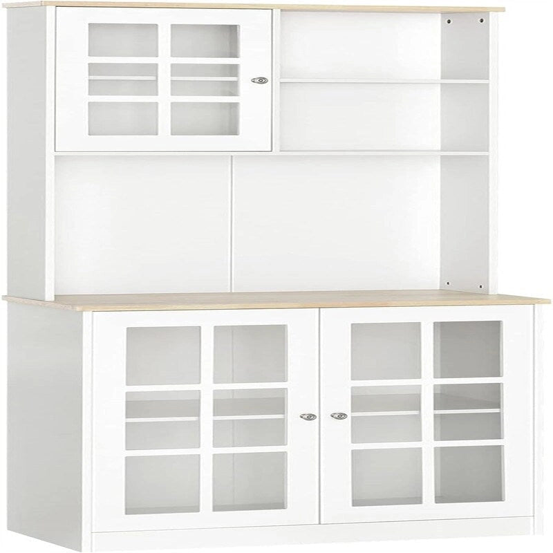 Vaisselier de cuisine en MDF blanc/noir avec portes vitrées et étagère réglable