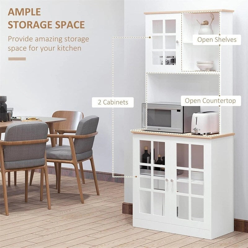 Vaisselier de cuisine en MDF blanc/noir avec portes vitrées et étagère réglable